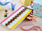 LEGO birthday cake transformed into a slide.