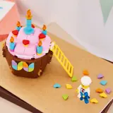 Angled view of LEGO cupcake with quadrant tiles.