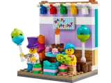 LEGO Birthday Diorama with two minifigures and festive decor.