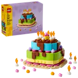 LEGO birthday cake with its product box.