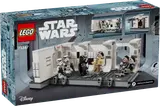Back of LEGO Star Wars set box showing modular build and dimensions.