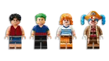 Four LEGO One Piece minifigures from the set.