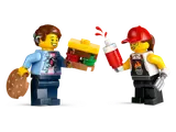 Chef and customer minifigures with burger and ketchup.