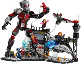 Giant Ant-Man towers over a superhero battle at an airport terminal.