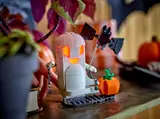 Glowing ghost build in a decorated setting.