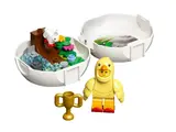 LEGO chicken minifigure and miniature forest scene in a pod.