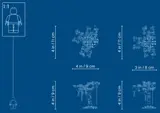 Blueprints of trees and lamp posts.
