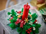 Overhead view of LEGO Christmas decoration.