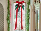 Hanging LEGO Christmas ribbon decoration.