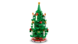 Minimalist LEGO Christmas tree with candles and red accents.