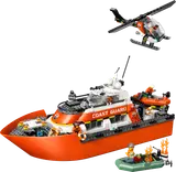 LEGO City Coast Guard Rescue Boat set with helicopter and dinghy.