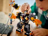 Child placing Cole in mech cockpit