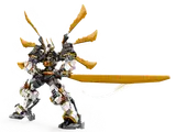 Mech in action, swinging sword.