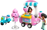 Cotton candy stand, scooter, two minifigures, and mascot.