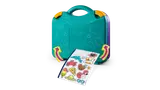 Suitcase exterior and sticker sheet.