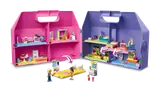 Dollhouse cases showing sliding room modules.