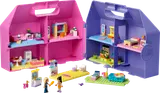 Two open LEGO Friends dollhouse suitcases with accessories.
