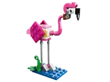 LEGO flamingo on blue base.