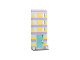 Tall pastel LEGO house with arched windows.
