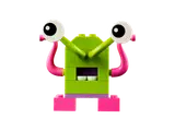 Lime green LEGO alien with googly eyes.