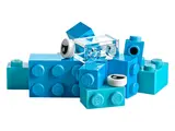 Blue bricks, googly eyes, trans-clear
