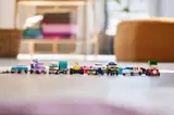 Line-up of LEGO vehicles.