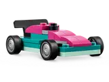 Pink and teal LEGO race car.