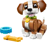 LEGO puppy sitting with accessories.