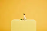 LEGO deer on yellow block.