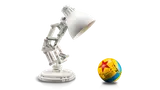 LEGO Luxo Jr. lamp and ball, light off.