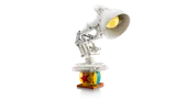 LEGO Luxo Jr. lamp jumping on ball.