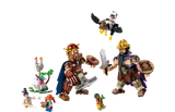 Dorry and Brogy battle with minifigures and a bird creature.