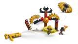 Ninjago shrine exploding from spinner impact.