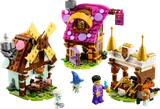Three LEGO DREAMZzz village buildings and minifigures.