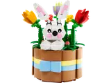 LEGO Easter Basket build with rabbit and tulips.