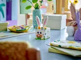 LEGO bunny on a decorated table.
