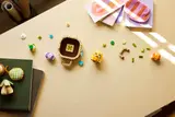 Disassembled LEGO Easter Basket parts.