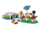 Minifigures having a picnic while car charges.
