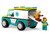 Ambulance with open rear door and stretcher.