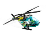 Helicopter in flight, minifigure rappelling.