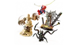 Deconstructed LEGO battle scene components.