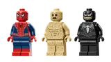 Detailed LEGO Spider-Man, Sandman, Venom minifigures.