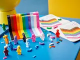 LEGO rainbow set under construction.