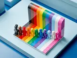 Angled view of LEGO rainbow set.