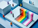 Overhead construction view of LEGO rainbow set.