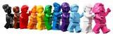 Monochrome LEGO minifigures in dynamic poses.