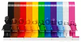 Close-up of LEGO rainbow minifigures.