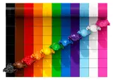 Overhead view of LEGO rainbow set.