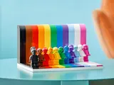 LEGO rainbow set on a blue table.