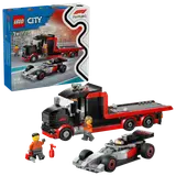 LEGO F1 truck and race car set with packaging.